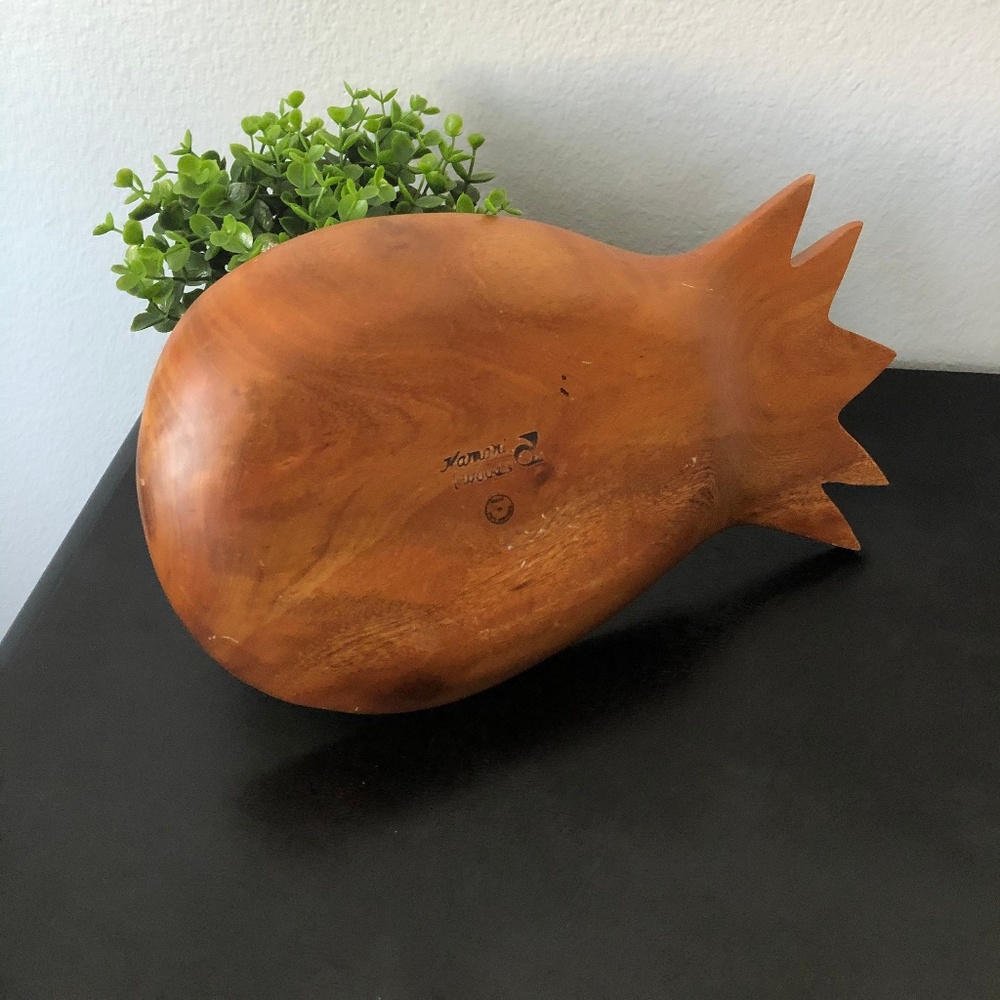 *SOLD* Hand Carved Wooden Pineapple Serving Dish Tray - Picture 4 of 4